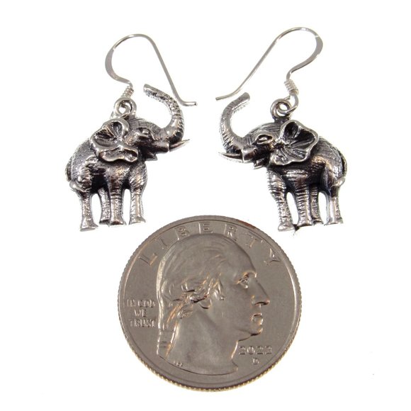 Solid 925 Sterling Silver Elephant Drop Dangle Earrings Safari Wildlife Jewelry - Picture 5 of 8
